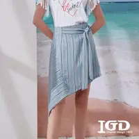 在飛比找momo購物網優惠-【IGD 英格麗】網路獨賣款-時尚條紋不對稱剪裁短裙(藍色)