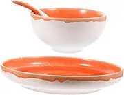 OFFSCH 1 Set Plate Bowl Spoon Cutlery Set Soup Tableware Spoons Serving Utensils Party Dinnerware Kit Household Dinnerware Kit Kitchen Accessories Household Ceramic Bowl Orange Ceramics