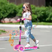 Advwin Kids Scooter Folding Kick Scooter w/ Light Up Wheel & Music 4 Adjustable Height for Ages 3-12 Pink
