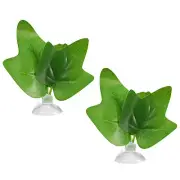 2pcs Betta Fish Leaf Pad with Suction Cup Fish Hammock Decor Green 3.27"x2.76"