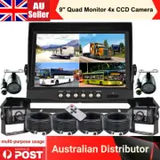 9" Quad Monitor 4x CCD Backup Camera 12-24V For RV Truck Trailer Bus Reversing