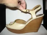 Chloe Leather Ankle Strap Wood Platform Wedge Heel Sandals Shoes Beige 38.5 $645