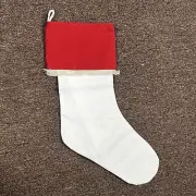 NEW Christmas Stocking Red White Linen With Fringe Lined Beach Stylish