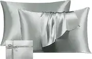 LINENOVA 100% Mulberry Silk Pillowcase for Hair and Skin, Both Sides 22 Momme Silk Queen Pillow Cover, Smooth Breathable Silver Pillow Case with Hidden Zipper, Gifts for Women 2 Pack(50 * 75cm)