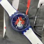 NEW✅ Swatch Swiss Clownfish Blue Skeleton Dial White And Blue Watch SUON112