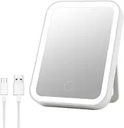 Rechargeable Makeup Mirror with Lights, 3 Color LED Dimmable Touch Light Desk Vanity Mirrors, Compact Portable Travel Cosmetic Essential as Gifts for Girl Teen Women (White)
