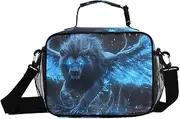 Insulated Lunch Box Lion Wings Blue for Women Men - Ideal for Work, Picnics - Includes Adjustable Shoulder Strap