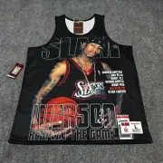 NEW Philadelphia 76ers Jersey Mens Large Black Allen Iverson Mitchell Ness Slam