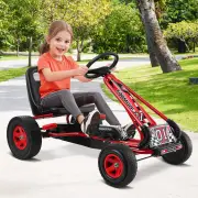 CostwayKids Ride On Pedal Go Kart with Steering Wheel for Boys and Girls 3-8 Years Old-Red