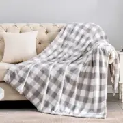 Fleece Throw Blanket for Couch Sofa Bed, Buffalo Plaid Decor Grey and White C...