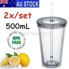 2X 16oz/500ml Tumbler Tumblers Cup With Straw Lids Reusable Double Walled Mug AU
