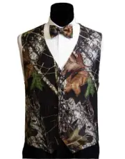 Mens Mossy Oak Tuxedo Suit Adj. Vest Camo Bow Tie Camouflage Hankie Real Pockets