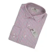 Hickey Freeman Colorful Dress Shirt Pink with Colorful Stripes Mens Large NEW