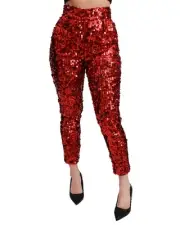 Dolce & Gabbana Sequin Leggings Pants Women Red