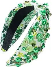 [Generic] St Patrick's Day Headbands for Women, Shamrock Hair Accessories, St.Patrick's Day Headbands Green Shamrock Hairband Crystal Rhinestone Wide Top Knot Headband for Irish Holiday Party