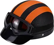 Motorcycle German Leather Half Face Helmet,DOT/ECE Approved Retro Half Helmet,Motorbike Moped Jet Crash Half Helmet,with Goggles Breathable and Lightweight Helmet for Men and Women (Color : E, Size