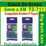 6mm x 8m Brother Black on Green Compatible TZ-711 P-Touch Laminated Label Tape
