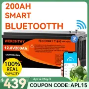 12V 200AH Lithium Iron Battery LiFePO4 Deep Cycle BMS Rechargeable Bluetooth RV