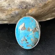 Native Blue Turquoise Navajo Sterling Silver Ring Size 8.5 Adjustable 14036