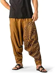 [The Veshti Company] Men's Harem Pants with Pocket for Dance, Boho Hippie Cotton Oversized Tribal Asian Style Outfit for Men
