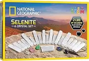 National Geographic Selenite Crystal Set - 2 lbs of Bulk Selenite Wands & 5 Premium Crystals, Rose Quartz, Hematite, Aventurine, Blue Quartz, Raw Crystals, Gemstones