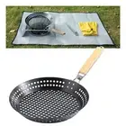 Bakeware Grill Pan Round BBQ Griddle Durable Folding Handle Frying Pan Cooking