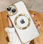 vumebao Case for iPhone 14 Magnetic Cover Compatible with MagSafe, Slim Anti-Scratch Transparent Magnetic Phone Case for iPhone 14 with Camera Protection-Gold