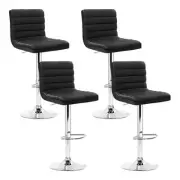 Set of 4 PU Leather Lined Pattern Bar Stools- Black and Chrome