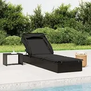 Outdoor Lounge Bed, Garden Day Bed Sun Lounger Chaise Lounge Sunbed with Foldable Roof Black 213x63x97 cm Poly Rattan