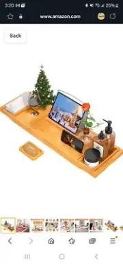 Bamboo Bathtub Caddy Over the Tub Bath Tray Holder for Wine Glass, Tablet, Phone
