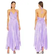Alice + Olivia Arista Pleated Belted Halterneck Purple Solstice Maxi Dress Sz 6