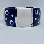 Unused Genuine Lucite Bracelet Vintage Blue & White Silver Tone Bubbles Nautical