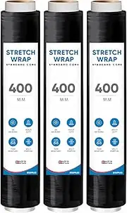 UK SUPPLIES Heavy Duty Pallet Stretch Shrink Wrap 3 Rolls With Waterproof & Standard Core 400mm x 250m Thick Secure Packaging Plastic Cling Film For Packing, Moving House Black | Pallet Wrap (3 Roll)
