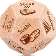 12 Sides Food Decision Dice Anniversary Date Night Gifts for Couples Wood Funny Food Dice for Valentines Day Anniversary Birthday (Brown1)
