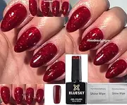 BLUESKY ks4010 Red Flame Bright Red Glitter Nail Polish Gel UV LED Soak Off 10ml PLUS 2 homebeautyforyou Shine Wipes