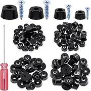 Cimeton 100 Sets 4 Sizes Screw-on Round Black Rubber Feet Bumpers Pads for Cutting Board Amps Cabinet Tables Chair Sofa w Stainless Screws and Bonus Mounting Screwdriver