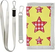[miaozhen] Cartoon Checkered Plaid Stars Yellow trifold men wallets for women pop sturdy slim wallet with lanyard carteras para hombre, Cartoon Checkered plaid stars yellow, 1 size