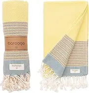 Barooga Beach Towel (100 x 180 cm)% 100 Premium Turkish Cotton, Prewashed Peshtemal Towel for Bath, Beach, Pool, Sauna, Gym, Camping, Picnic, Yoga, Spa, 375 g, Quick-Dry (Yellow)