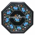 15" Black Marble Side Table Turquoise Elephant Design Inlay Work Home Decor