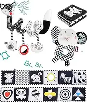 3 Pcs Car Seat Toys for Babies 0-6 Months，Black and White Baby Hanging Rattle Toys for Crib Mobile，High Contrast Baby Toys for Newborn Toys，Infant Sensory Toy Best 0-6 6-12months