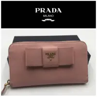 在飛比找蝦皮購物優惠-二手真品 PRADA 皮夾 長夾  拉鍊LAMPO 藍255