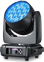 LED Moving Head Light, 19x15W RGBW 4-in-1 Stage Lights with Beam/Wash/Zoom Effect, DMX512 & Sound-Activated, DJ Lights for Party, Wedding, Disco