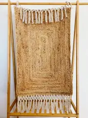 Rug Jute Runner 100% Natural Braided Handmade Carpet Reversible Modern Area Rug
