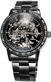 [Alienwork] IK Mechanical Automatic Watch Men Women Watches for Boys Ladies Stainless Steel Metal Strap black Analogue Unisex Self-winding Waterproof Skeleton Sport