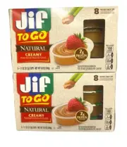 JIF TO GO - Natural Creamy Peanut Butter - 2 Boxes / 16 Cups Total - Free Ship