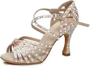 [Minishion] Women's Rhinestone Dance Shoes Ankle Strap Latin Salsa Dancing Heels