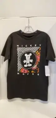Neff Disney Mickey Mouse T Shirt Large Black/White Zigzag + Floral Pattern