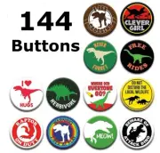 144 NEW WHOLESALE 1.25 inch Pinback Button Assortment - Dinosaurs Humor