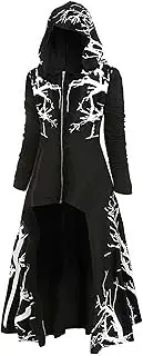 [FEOYA] Renaissance Hooded Cloak for Women Half Cardigan Hoodie Longline Coat Goth Drop Shoulder High Low Hem Cape Jacket