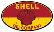 SHELL OIL COMPANY CLAM SHELL LOGO 24" HEAVY DUTY USA MADE METAL AGED OVAL SIGN